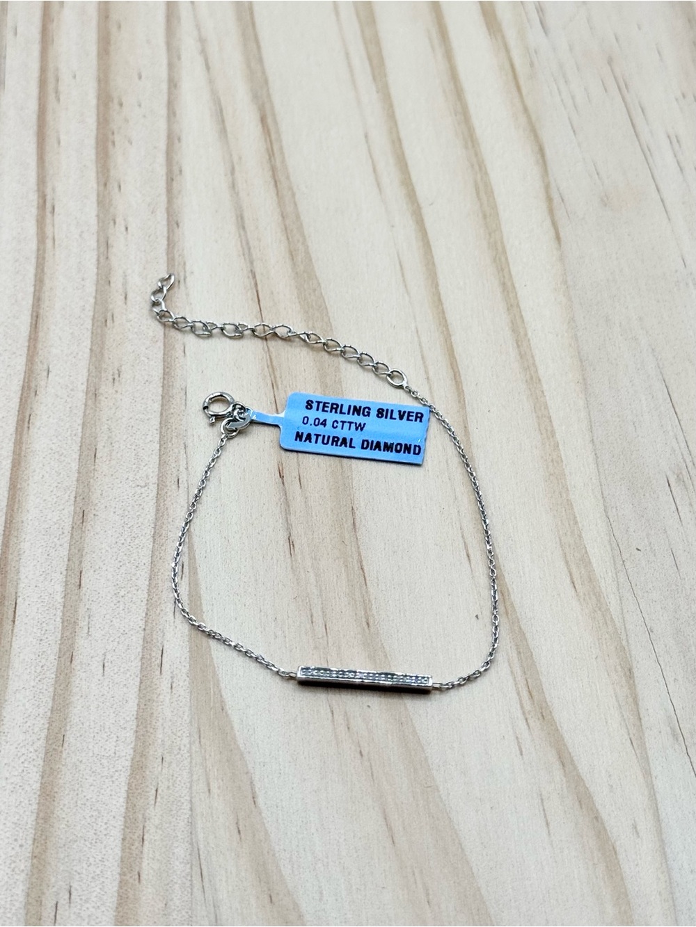 Sterling Silver Bar Pendant Necklace with Natural Diamonds